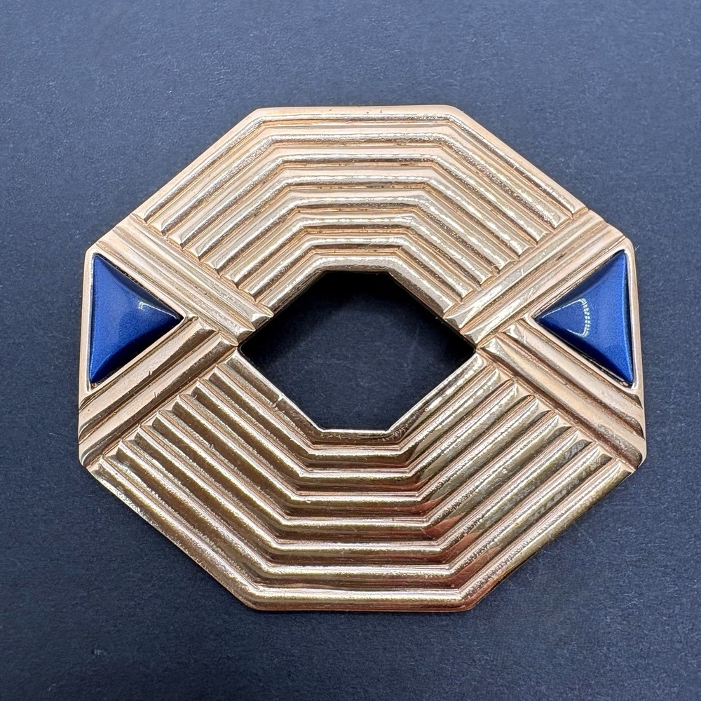 Avon Brooch Gallery Originals Blue Nile Gold Tone Blue Enamel Art Deco Pin